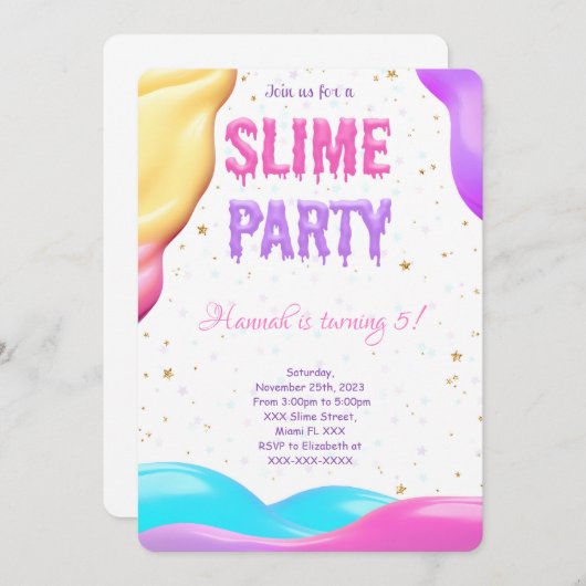 Kleurrijk slijm verjaardagsfeestje kaart (Voorkant / Achterkant)
