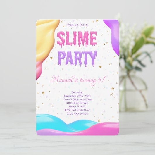 Kleurrijk slijm verjaardagsfeestje kaart (Staand voorkant)