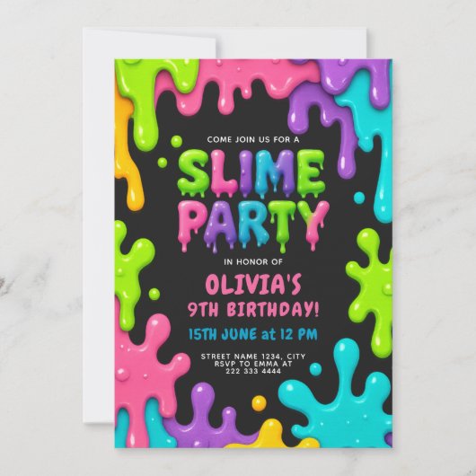 Kleurrijk slijm verjaardagsfeestje met Neon Good D Kaart (Voorkant)