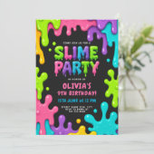 Kleurrijk slijm verjaardagsfeestje met Neon Good D Kaart (Staand voorkant)