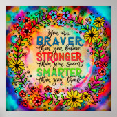 Kleurrijk Slimmer Braver Sterker Inspirerend Quote Poster (Voorkant)