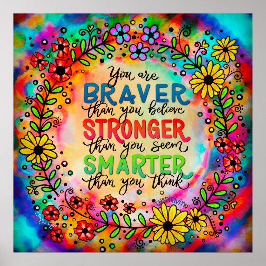 Kleurrijk Slimmer Braver Sterker Inspirerend Quote Poster (Voorkant)