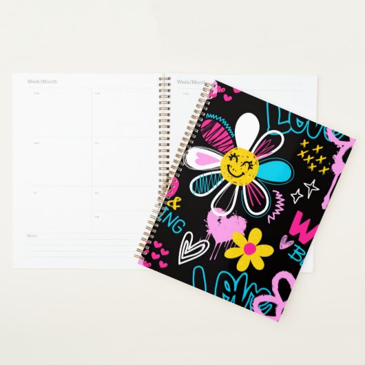 Kleurrijk Smiley Bloem Graffiti Patroon Planner (Display)