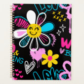 Kleurrijk Smiley Bloem Graffiti Patroon Planner (Voorkant)