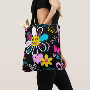 Kleurrijk Smiley Bloem Graffiti Patroon  Tote Bag