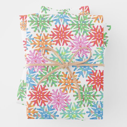 Kleurrijk sneeuwvlok inpakpapier (In situ)
