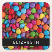 Kleurrijk Snoep, Buttonnen van Snoepjes, zoet, Jou Kartonnen Onderzetters (Voorkant)