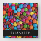 Kleurrijk Snoep, Buttonnen van Snoepjes, zoet, Jou Vierkante Klok (Voorkant)