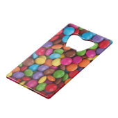 Kleurrijk Snoep, Buttonnen van Snoepjes, zoet, voe Creditkaart Flessenopener (Voorkant Gekanteld)