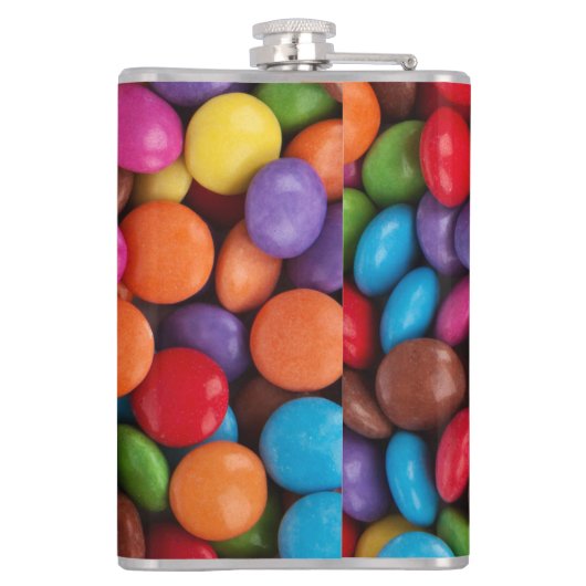 Kleurrijk Snoep, Buttonnen van Snoepjes, zoet, voe Heupfles (Achterkant)