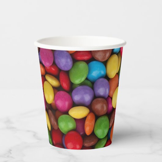 Kleurrijk Snoep, Buttonnen van Snoepjes, zoet, voe Papieren Bekers (Voorkant)