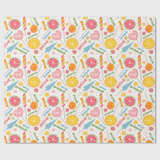 Kleurrijk Snoep Explosie Lollipop Oranje Roze rood Cadeaupapier (Vlak)