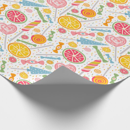 Kleurrijk Snoep Explosie Lollipop Oranje Roze rood Cadeaupapier (Hoek)