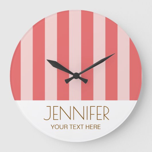 Kleurrijk Snoep Flesh Pink Kleur Modern Stripes Grote Klok (Voorkant)