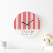 Kleurrijk Snoep Flesh Pink Kleur Modern Stripes Grote Klok (Huis)