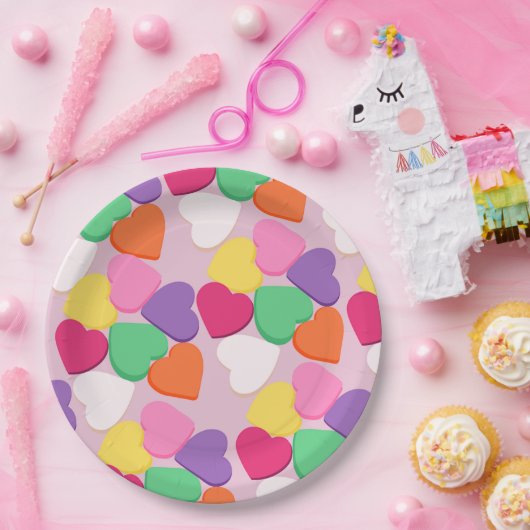 Kleurrijk Snoep Harten Papieren Bordje (Feest)