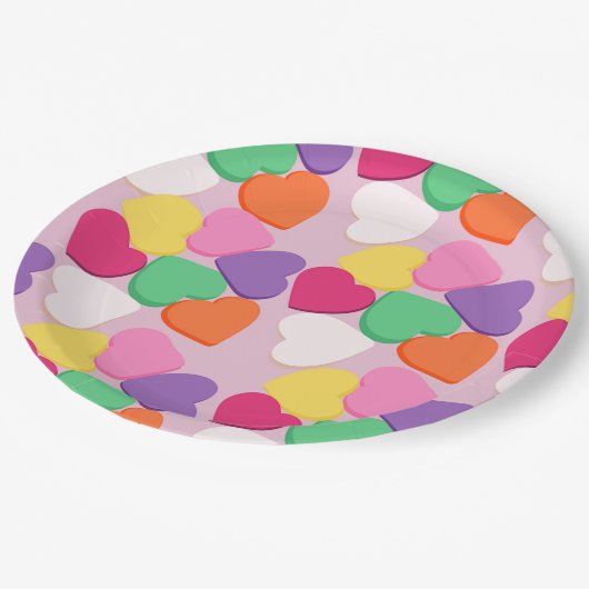 Kleurrijk Snoep Harten Papieren Bordje (Gekanteld)