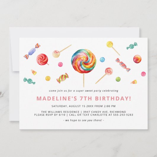 Kleurrijk Snoep | Regenboog Lollipop Verjaardagsfe Kaart (Voorkant)