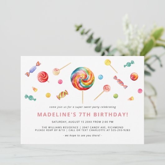 Kleurrijk Snoep | Regenboog Lollipop Verjaardagsfe Kaart (Staand voorkant)