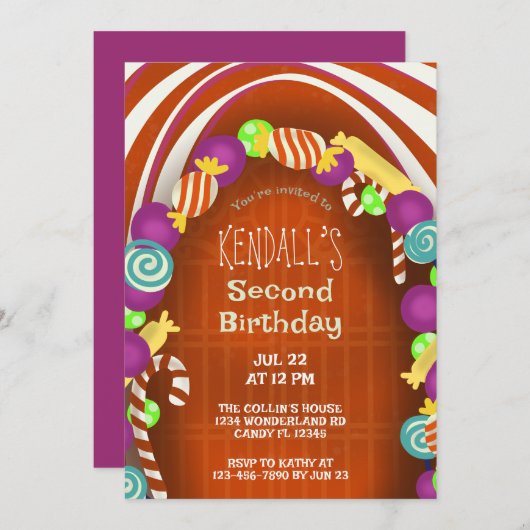 Kleurrijk Snoep Wonderland Tweede Verjaardag Kaart (Voorkant / Achterkant)