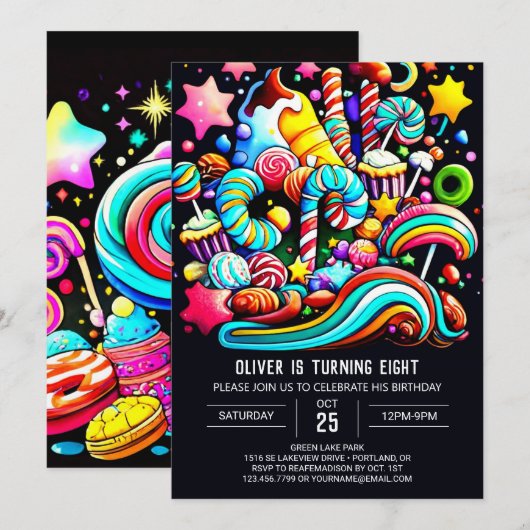 Kleurrijk Snoep Wonderland Verjaardag Kaart (Voorkant / Achterkant)