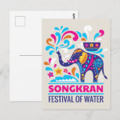 Kleurrijk Songkran-festival Elephant Water Briefkaart (Voorkant / Achterkant)