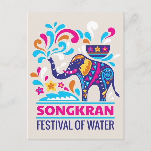 Kleurrijk Songkran-festival Elephant Water Briefkaart (Voorkant)
