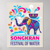 Kleurrijk Songkran-festival Elephant Water Poster (Voorkant)
