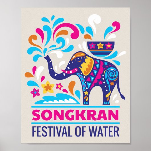 Kleurrijk Songkran-festival Elephant Water Poster (Voorkant)