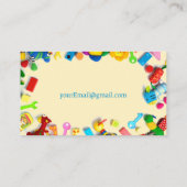 Kleurrijk speelgoed Babysitting Visitekaartjes (Achterkant)