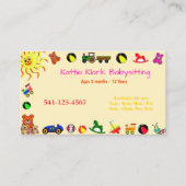 Kleurrijk speelgoed Babysitting Visitekaartjes (Voorkant)