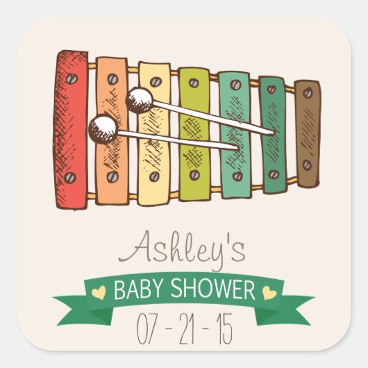 Kleurrijk  Speelgoed xylofoon Baby shower Vierkante Sticker (Voorkant)
