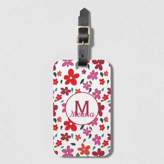 Kleurrijk speels minimalistisch bloemmonogram bagagelabel (Voorkant (verticaal))