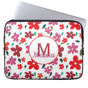 Kleurrijk speels minimalistisch bloemmonogram laptop sleeve