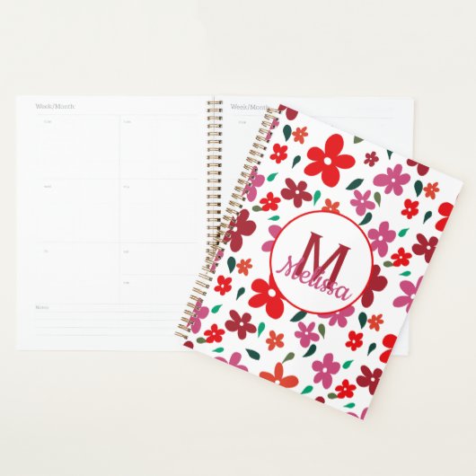 Kleurrijk speels minimalistisch bloemmonogram planner (Display)