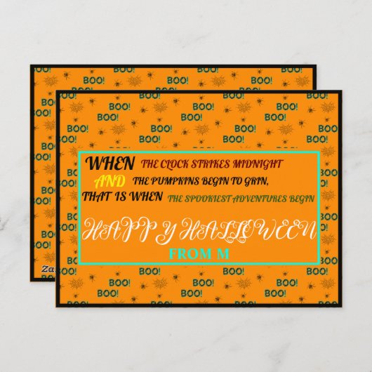 KLEURRIJK SPOOKY SCHATTIGE HAPPY HALLOWEEN INITIAA FEESTDAGENKAART (Voorkant / Achterkant)