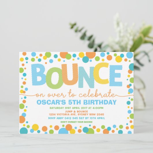 Kleurrijk Spring Stuit Trampoline Verjaardagsfeest Kaart (Staand voorkant)