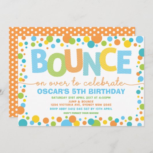 Kleurrijk Spring Stuit Trampoline Verjaardagsfeest Kaart (Voorkant / Achterkant)