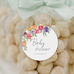 Kleurrijk Springtime Tulpen-thema Baby shower Ronde Sticker