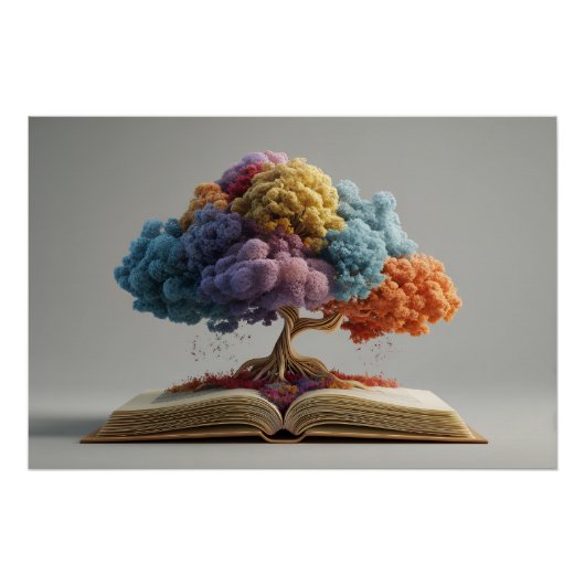 Kleurrijk Sprookjesboek Boom Fantasie Bloei Perfect Poster (Voorkant)