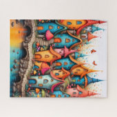 Kleurrijk sprookjesdorp aan het water legpuzzel (Horizontaal)