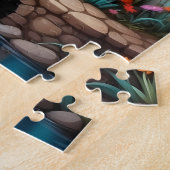 Kleurrijk sprookjesdorp aan het water legpuzzel (Zijkant)