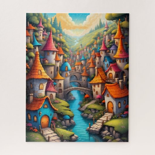Kleurrijk Sprookjeskasteeldorp Legpuzzel (Verticaal)