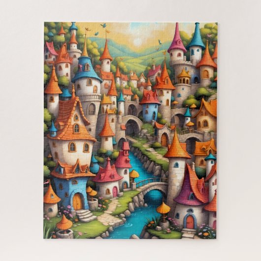 Kleurrijk Sprookjeskasteeldorp Legpuzzel (Verticaal)