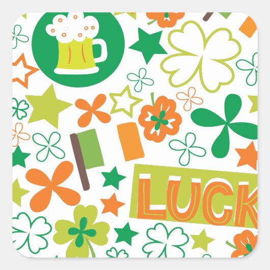 Kleurrijk St. Patrick's Day Shamrock patroon Vierkante Sticker (Voorkant)