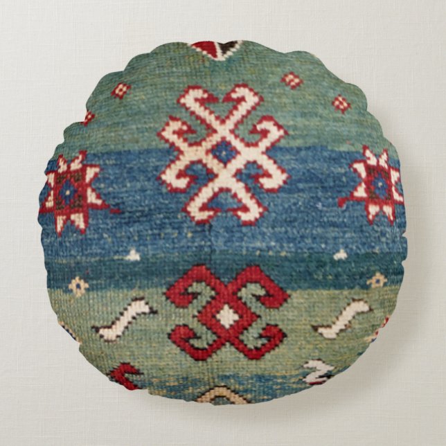 Kleurrijk staal Blauw licht groen gecontroleerd  Rond Kussen (Voorkant)