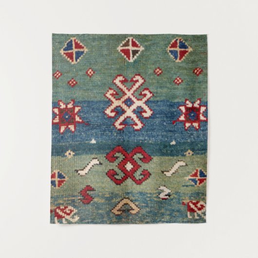 Kleurrijk staal Blauw licht groen gecontroleerd Wandkleed (Voorkant)