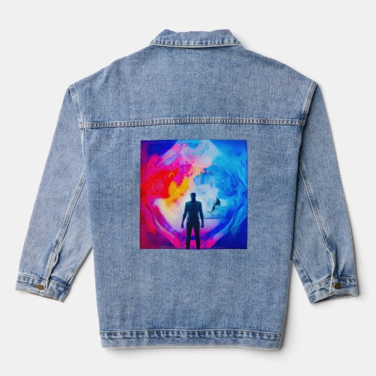 Kleurrijk Staand Denim Jacket (Achterkant)
