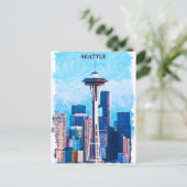Kleurrijk stadsbeeld van Seattle Washington Briefkaart (Staand voorkant)