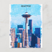 Kleurrijk stadsbeeld van Seattle Washington Briefkaart (Voorkant)
